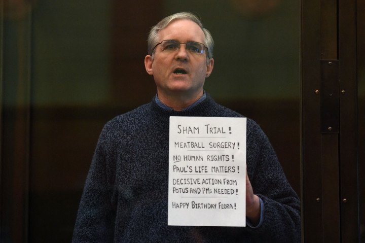 Paul Whelan, a former US marine accused of espionage and arrested in Russia in December 2018, stands inside a defendant's cage as he waits to hear his verdict in Moscow on June 15, 2020. (Source: Getty Images) Paul Whelan, a former US marine accused of espionage and arrested in Russia in December 2018, stands inside a defendant's cage as he waits to hear his verdict in Moscow on June 15, 2020. (Source: Getty Images)