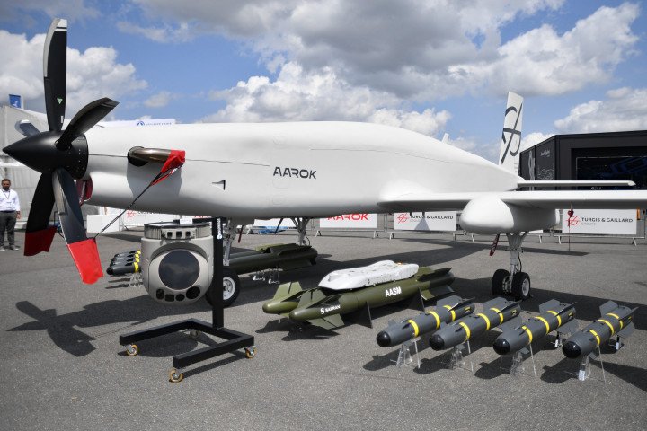 Aarok unmanned combat aerial vehicle on display at the Paris Air Show at Le Bourget Airport, June 21, 2023. (Photo: Getty Images)