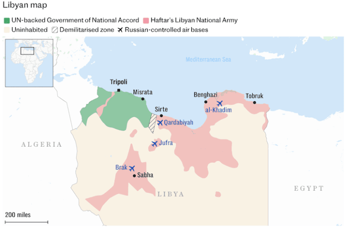 Map showing Russian-restored airbases in Libya as of December 2024. (Source: The Telegraph) Map showing Russian-restored airbases in Libya as of December 2024. (Source: The Telegraph)