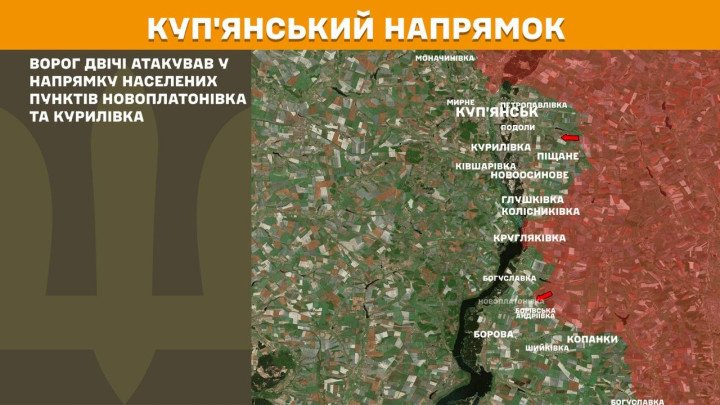 Mapa del frente en Kupiansk con ataques rusos hacia Novoplatonivka y Kurylivka