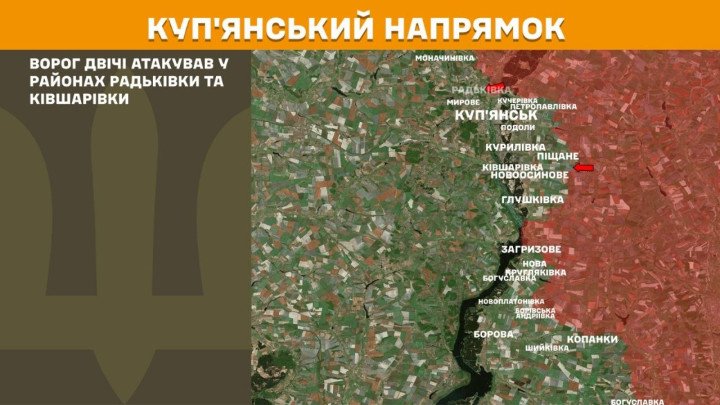 Mapa táctico Guerra en Ucrania hoy Frente de Kupiansk 2 asaltos rusos Radkivka Kivsharivka combates.