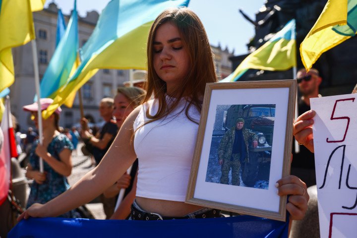 Families of Ukrainian soldiers and war prisoners and supporters attend a daily demonstration of solidarity with Ukraine at the Main Square in Krakow, Poland on August 13, 2023. (Photo by Beata Zawrzel/NurPhoto via Getty Images) Families of Ukrainian soldiers and war prisoners and supporters attend a daily demonstration of solidarity with Ukraine at the Main Square in Krakow, Poland on August 13, 2023. (Photo by Beata Zawrzel/NurPhoto via Getty Images)