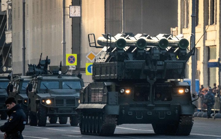A Russian Army Buk air defense system rehearses for the WWII Victory Parade in Moscow on April 29, 2019. (Source: Getty Images)