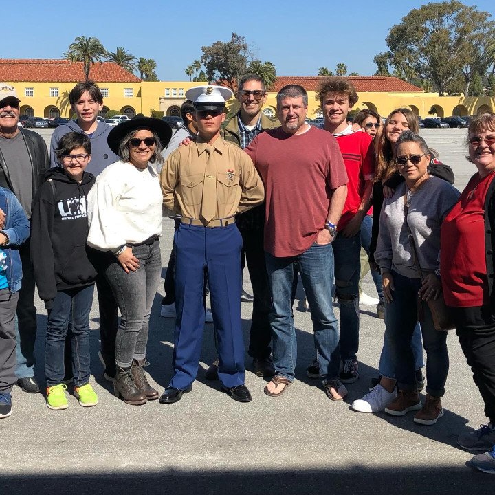 Ethan Hertweck, the uniformed man at the center, joined the Marines at age 17. Marine Corps, San Diego. Photo: Leslie Hertweck’s Facebook Ethan Hertweck, the uniformed man at the center, joined the Marines at age 17. Marine Corps, San Diego. Photo: Leslie Hertweck’s Facebook