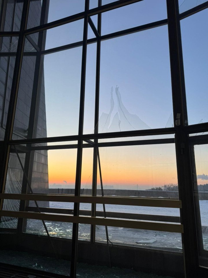 Broken windows and debris inside the National Museum of the History of Ukraine in World War II following damage caused by a Russian attack on the memorial site in Kyiv. (Photo: Tetiana Berezhna)