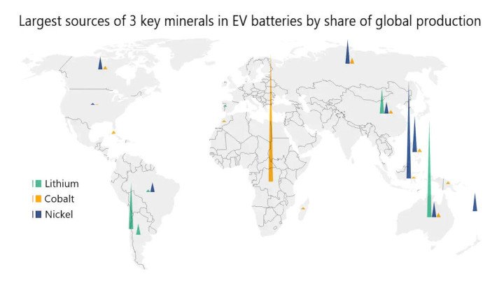 Mapa mostrando la dominación de China en el procesamiento mundial de litio, representando el 58% del total, según el Servicio Geológico de Estados Unidos.