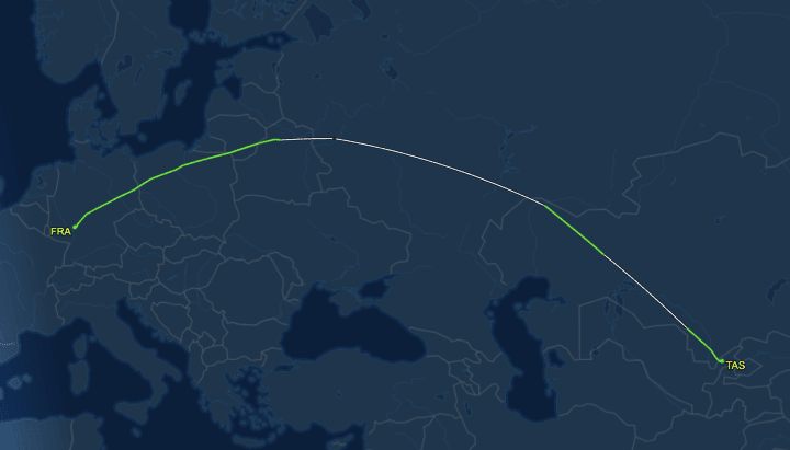 Uzbekistan Airways' old flight routes to European countries, January 16, 2025. (Source: flightaware) Uzbekistan Airways' old flight routes to European countries, January 16, 2025. (Source: flightaware)