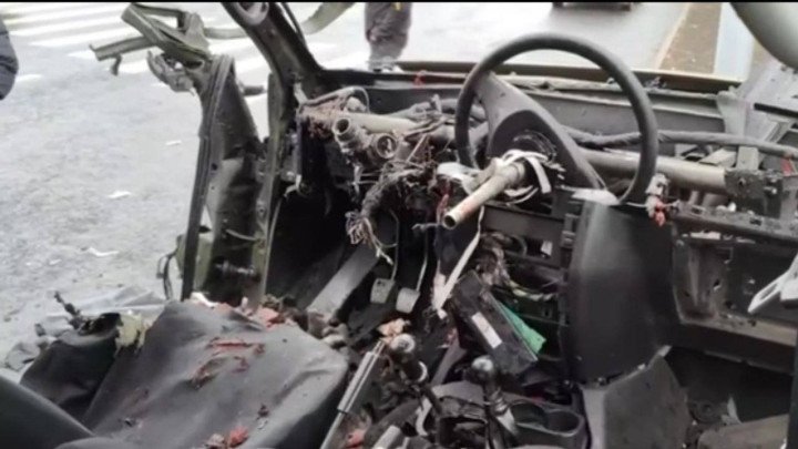 A destroyed UAZ Patriot vehicle in the center of Luhansk. (Source: HUR) A destroyed UAZ Patriot vehicle in the center of Luhansk. (Source: HUR)