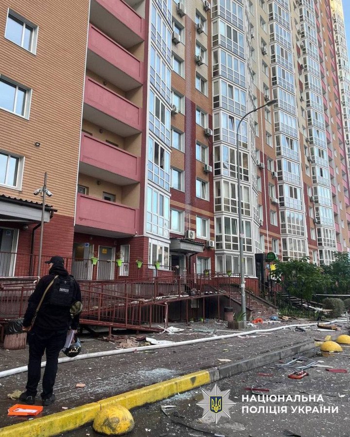 A residential building damaged in a Russian drone attack on Kyiv. (Source: National Police of Ukraine) A residential building damaged in a Russian drone attack on Kyiv. (Source: National Police of Ukraine)
