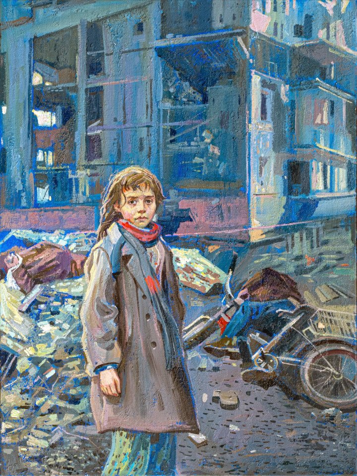 Oil painting titled The Massacre in Bucha. The Story of Marichka, presented to the pontiff by Ukrainian President on October 11. (Source: author, Volodymyr Koziuk/Facebook) Oil painting titled The Massacre in Bucha. The Story of Marichka, presented to the pontiff by Ukrainian President on October 11. (Source: author, Volodymyr Koziuk/Facebook)