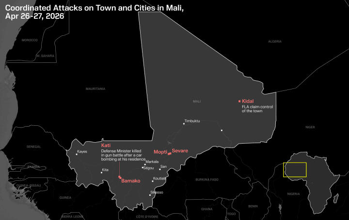 The attacks mapped across Mali conducted by the Azawad Liberation Front (FLA) and other insurrectionists. (UNITED24 Media)