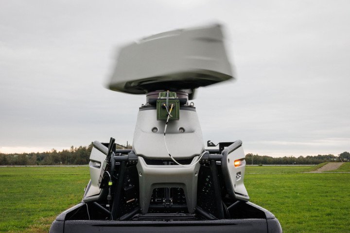 A mobile radar mounted on a pickup, called Giraffe 1x by Saab, used to track hostile drones, is seen during a Counter-Unmanned Aircraft Systems (C-UAS) exercise in Vredepeel on September 20, 2023. (Source: Getty Images) A mobile radar mounted on a pickup, called Giraffe 1x by Saab, used to track hostile drones, is seen during a Counter-Unmanned Aircraft Systems (C-UAS) exercise in Vredepeel on September 20, 2023. (Source: Getty Images)