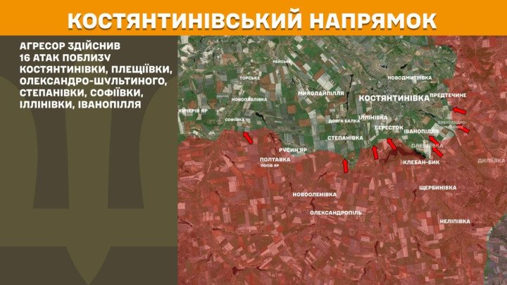 Mapa de Kostiantynivka mostrando la presión sobre el cinturón defensivo.