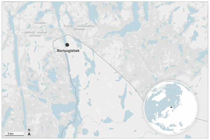 Map showing Borisoglebsk on Russia’s border with Norway. (Source: OpenStreetMap) Map showing Borisoglebsk on Russia’s border with Norway. (Source: OpenStreetMap)