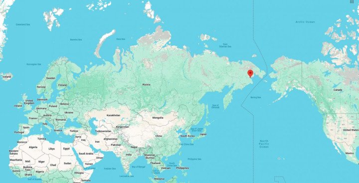 Map showing location of Anadyr Airbase, Russia, near the US border across the Bering Sea. Map showing location of Anadyr Airbase, Russia, near the US border across the Bering Sea.
