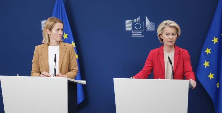 EU Commission vice-president Kaja Kallas and President Ursula von der Leyen talk to the media in the Berlaymont, the EU Commission headquarters, on June 10, 2025, following the European Commission’s proposal of an 18th package of sanctions against Russia for its invasion of Ukraine. (Source: Getty Images) EU Commission vice-president Kaja Kallas and President Ursula von der Leyen talk to the media in the Berlaymont, the EU Commission headquarters, on June 10, 2025, following the European Commission’s proposal of an 18th package of sanctions against Russia for its invasion of Ukraine. (Source: Getty Images)