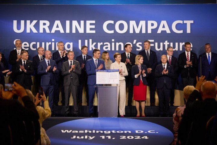 The Compact meeting during the 75th NATO Summit. (Source: Ukraine Presidential website) The Compact meeting during the 75th NATO Summit. (Source: Ukraine Presidential website)