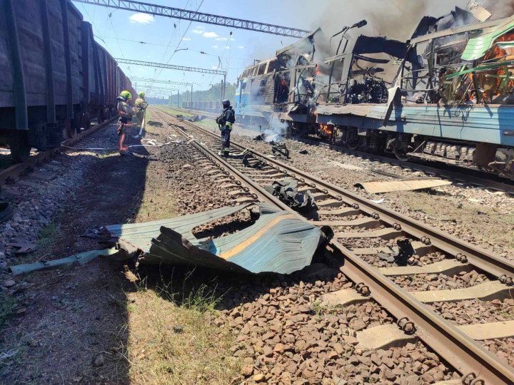 Emergency crews respond beside a locomotive damaged in a Russian drone strike in the Zaporizhzhia region on July 18, 2026. (Source: Mykola Kalashnyk/Telegram) Emergency crews respond beside a locomotive damaged in a Russian drone strike in the Zaporizhzhia region on July 18, 2026. (Source: Mykola Kalashnyk/Telegram)