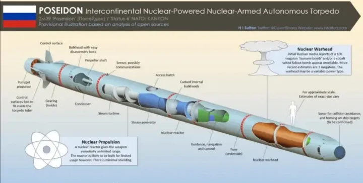 Diagram of the Poseidon Torpedo’s Internal Structure. (Source: Naval News) Diagram of the Poseidon Torpedo’s Internal Structure. (Source: Naval News)