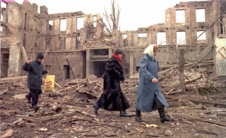 Ruins of destroyed buildings in Grozny, following heavy combat between Russian forces and Chechen soldiers. (Source: Getty Images) Ruins of destroyed buildings in Grozny, following heavy combat between Russian forces and Chechen soldiers. (Source: Getty Images)