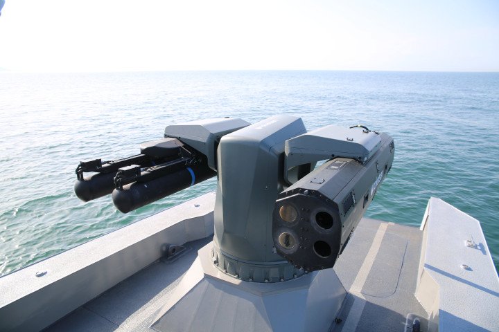 Missile launcher mounted on the Salvo unmanned surface vessel during trials. (Source: Tayfun Ozberk/X)