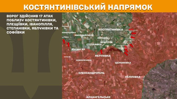 Mapa del frente en Kostiantynivka con intensos combates