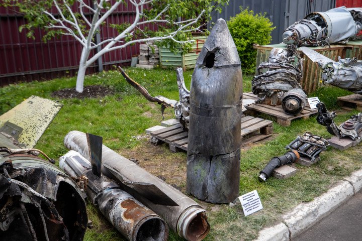 Remains of Kh-47M2 Kinzhal missile at an exhibition showing remains of missiles and drones that Russia used to attack Kyiv on May 12, 2023 in Kyiv, Ukraine. (Source: Oleksii Samsonov via Getty Images) Remains of Kh-47M2 Kinzhal missile at an exhibition showing remains of missiles and drones that Russia used to attack Kyiv on May 12, 2023 in Kyiv, Ukraine. (Source: Oleksii Samsonov via Getty Images)