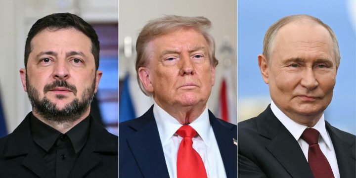 This combination of pictures created on August 18, 2025 shows US President Donald Trump and Ukrainian President Volodymyr Zelensky in Washington, DC, on August 18, 2025 and Russian leader Vladimir Putin in Anchorage, Alaska, on August 15, 2025. (Photo by ANDREW CABALLERO-REYNOLDS/AFP via Getty Images) This combination of pictures created on August 18, 2025 shows US President Donald Trump and Ukrainian President Volodymyr Zelensky in Washington, DC, on August 18, 2025 and Russian leader Vladimir Putin in Anchorage, Alaska, on August 15, 2025. (Photo by ANDREW CABALLERO-REYNOLDS/AFP via Getty Images)
