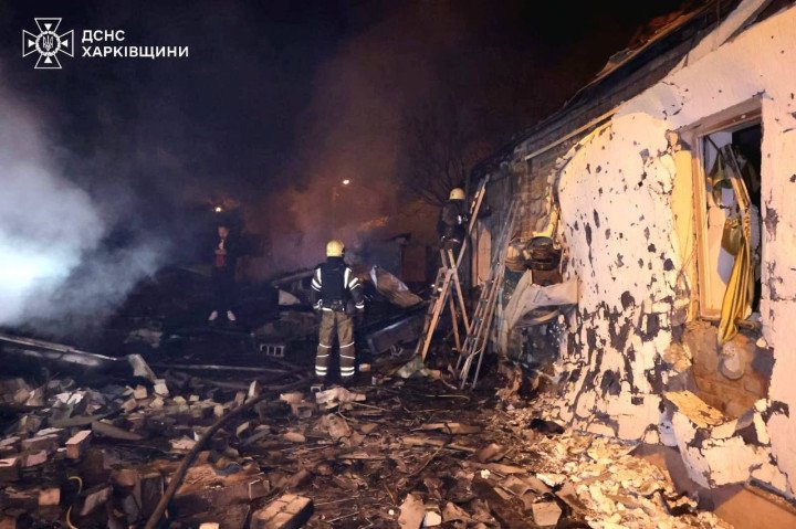 Emergency crews operate amid debris of a destroyed residential area in Kharkiv following a Russian drone attack. (Source: DSNS Kharkivshchyny) Emergency crews operate amid debris of a destroyed residential area in Kharkiv following a Russian drone attack. (Source: DSNS Kharkivshchyny)