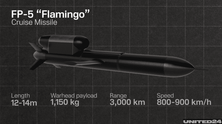 An illustration of the FP-5 “Flamingo” and its capabilities (Source: UNITED24 Media)
