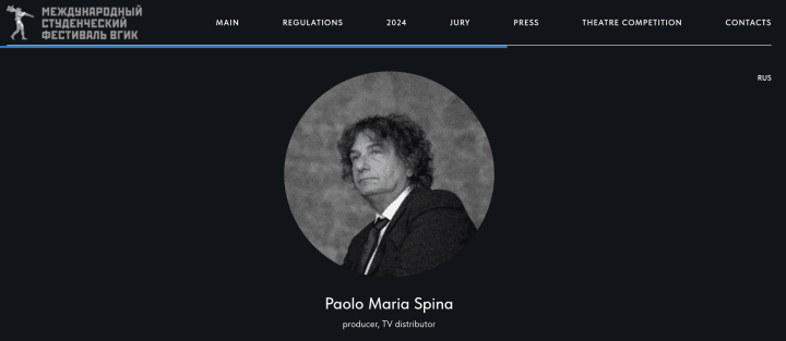 Paolo Maria Spina, Italian producer of Sokurov’s “Director’s Diary”, member of the jury of the 2025 International Student Festival in Moscow (Source : festival website) Paolo Maria Spina, Italian producer of Sokurov’s “Director’s Diary”, member of the jury of the 2025 International Student Festival in Moscow (Source : festival website)