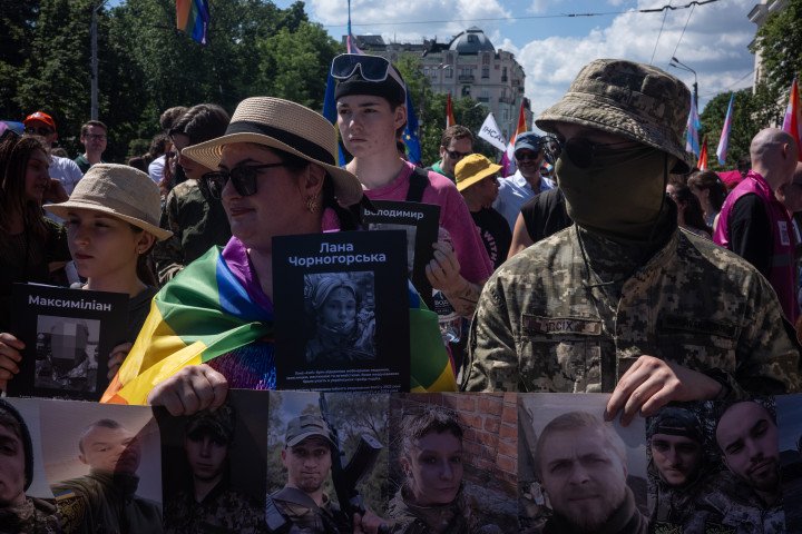 Participants carry portraits of LGBTQ+ Ukrainian service members and activists during the Kyiv Pride March on June 21, 2026. (Source: UNITED24 Media) Participants carry portraits of LGBTQ+ Ukrainian service members and activists during the Kyiv Pride March on June 21, 2026. (Source: UNITED24 Media)