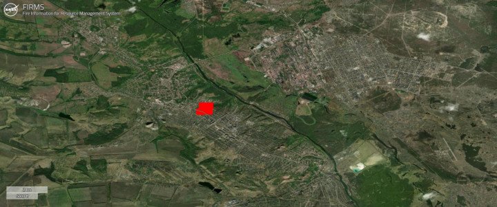 Fire detected in Lysychansk overnight on April 25, 2026. (Source: NASA FIRMS)