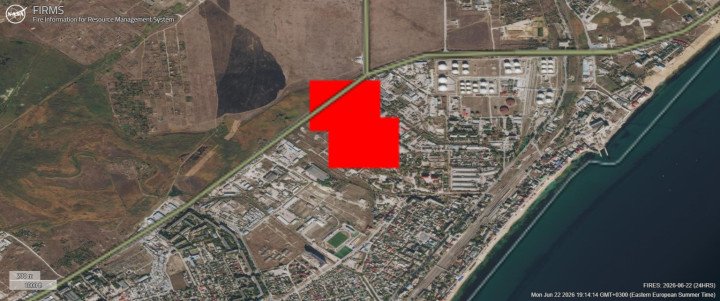 Fire detected in Feodosia, occupied Crimea, following a reported Ukrainian strike on June 22, 2026. (Source: NASA FIRMS) Fire detected in Feodosia, occupied Crimea, following a reported Ukrainian strike on June 22, 2026. (Source: NASA FIRMS)