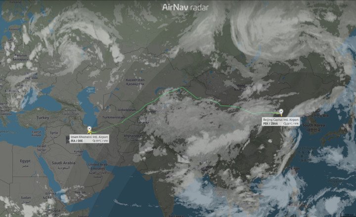 Flight path of the Russian Tu-214PU to Beijing on July 13–14, 2026. (Source: AirNav Radar)