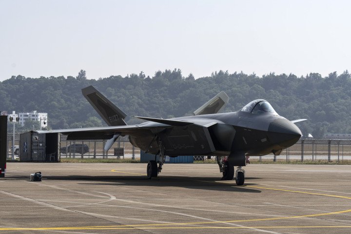 A Chinese J-20S twin-seat stealth fighter jet during the China International Aviation & Aerospace Exhibition in Zhuhai, China, on November 12, 2024. (Source: Getty Images) A Chinese J-20S twin-seat stealth fighter jet during the China International Aviation & Aerospace Exhibition in Zhuhai, China, on November 12, 2024. (Source: Getty Images)