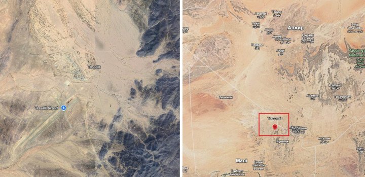 Satellite view of the strategic Tessalit base and adjacent airfield in northern Mali. (Source: Google Maps)