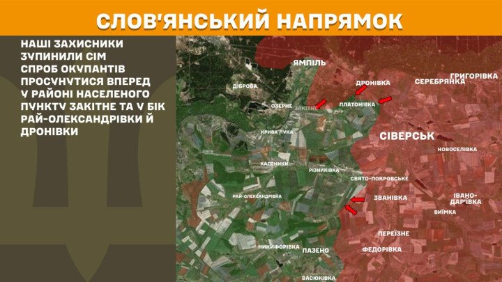 mapa frente sloviansk guerra ucrania rusia ataques zakytne rai oleksandrivka dronivka