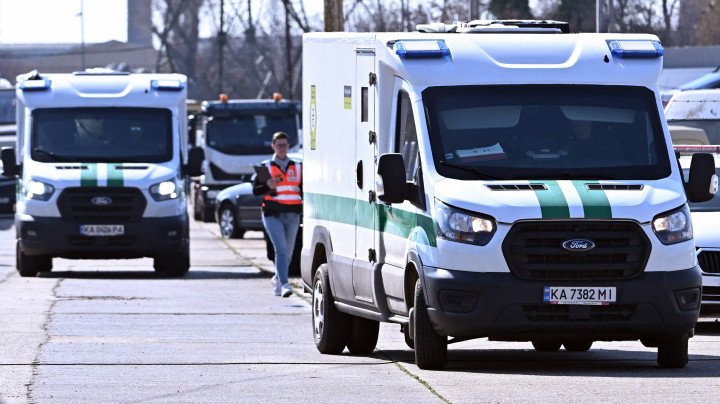 Two Ukrainian armoured cash transport vehicles are seen as the Hungary's National Tax and Customs Administration (NAV) returns these vehicles to the State Savings Bank of Ukraine, in Budapest on March 12, 2026