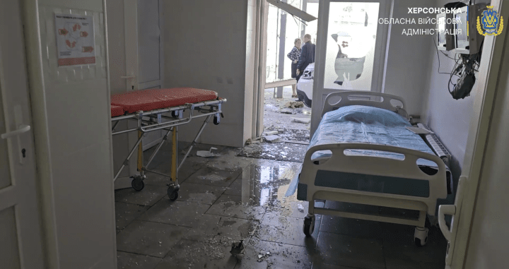 The aftermath of Russia’s drone attack on a hospital in Kherson, April 22, 2025. (Source: the Kherson region Military Administration) The aftermath of Russia’s drone attack on a hospital in Kherson, April 22, 2025. (Source: the Kherson region Military Administration)