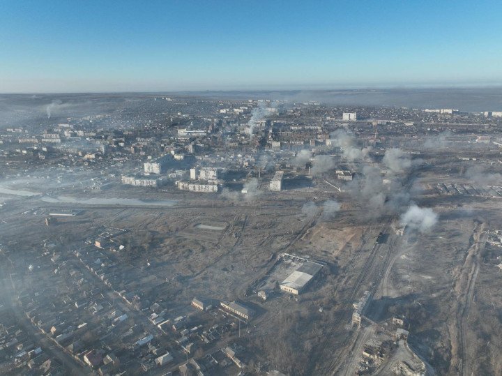 An aerial view of the city on January 27, 2023, in Bakhmut, Ukraine. (Source: Getty Images) An aerial view of the city on January 27, 2023, in Bakhmut, Ukraine.