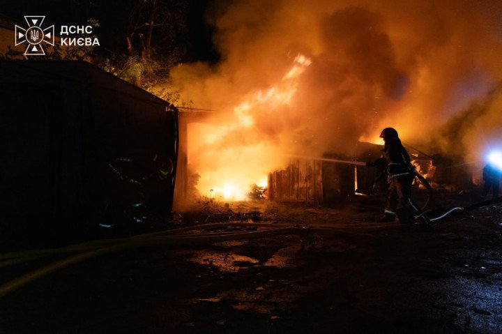 Firefighters extinguish a blaze following a Russian overnight attack in Kyiv on August 8, 2026. (Source: State Emergency Service of Ukraine) Firefighters extinguish a blaze following a Russian overnight attack in Kyiv on August 8, 2026. (Source: State Emergency Service of Ukraine)