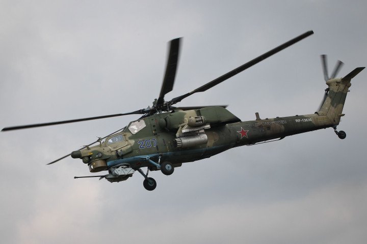 A Russian Mi-28 "Night Hunter" attack helicopter during a military aviation exercise in Russia's Krasnodar region, March 28, 2019. (Source: Getty Images)