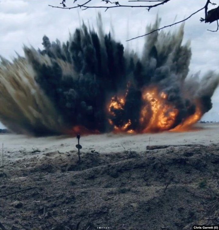 A controlled explosion of ordnance in Ukraine. (Source: Chris Garrett’s via IG) A controlled explosion of ordnance in Ukraine. (Source: Chris Garrett’s via IG)