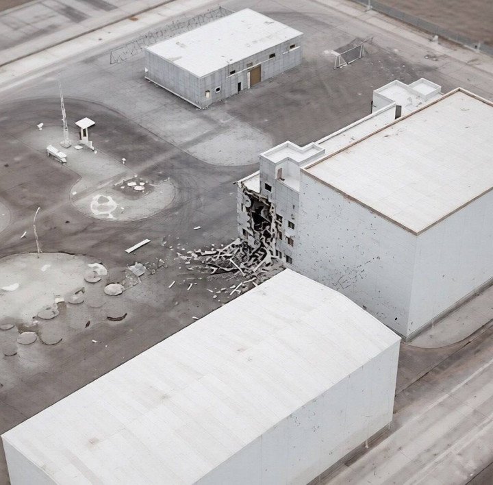 Aerial view of structural damage at Ukraine’s Centralized Spent Nuclear Fuel Storage Facility after a Russian drone strike. (Photo: Open source)