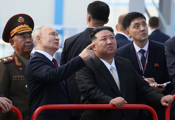 For illustration purposes: Russian leader Vladimir Putin (center L) and North Korea's leader Kim Jong Un (center R) visit the Vostochny Cosmodrome in the Amur region on September 13, 2023. (Photo: Getty Images) For illustration purposes: Russian leader Vladimir Putin (center L) and North Korea's leader Kim Jong Un (center R) visit the Vostochny Cosmodrome in the Amur region on September 13, 2023. (Photo: Getty Images)