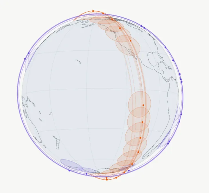 Rassvet-3 satellites positioned in low Earth orbit, with a visible gap in the formation. (Source: Defense Express) Rassvet-3 satellites positioned in low Earth orbit, with a visible gap in the formation. (Source: Defense Express)