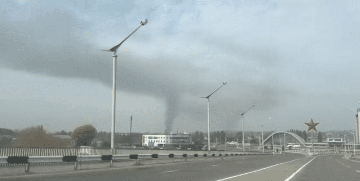 Smoke at the explosion site in temporarily occupied Luhansk. (Source: Russian media) Smoke at the explosion site in temporarily occupied Luhansk. (Source: Russian media)