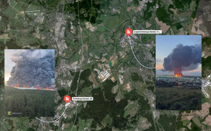 Logistics warehouses in Domodedovo and Koledino after Ukrainian drone strikes on August 16, 2026. (Source: ExileNova+) Logistics warehouses in Domodedovo and Koledino after Ukrainian drone strikes on August 16, 2026. (Source: ExileNova+)