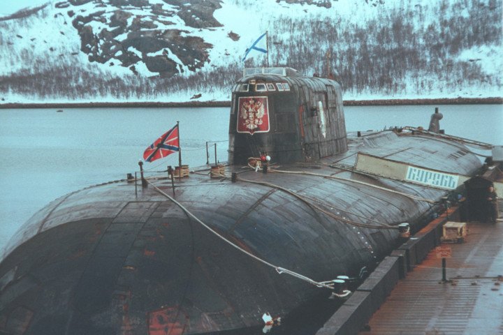 The Russian nuclear submarine Kursk at anchor, circa 1995—five years before it sank during a naval exercise, killing all 118 crew members. (Source: Getty Images) The Russian nuclear submarine Kursk at anchor, circa 1995—five years before it sank during a naval exercise, killing all 118 crew members. (Source: Getty Images)